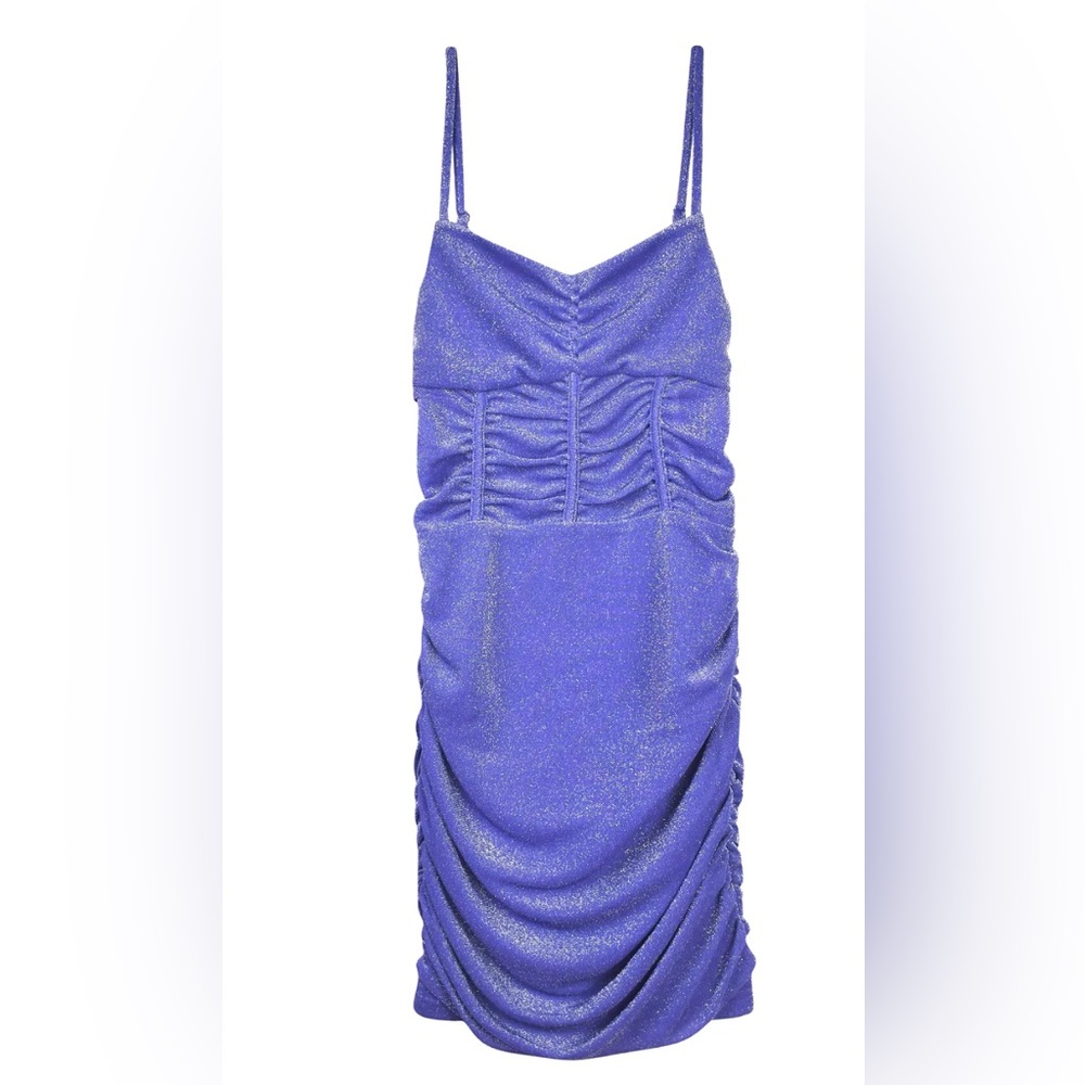 Katie J NYC Lilac Shimmer Ruched Formal Dress